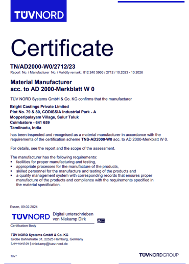 PED Certificate -Tuv Nord