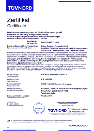 PED Certificate -Tuv Nord