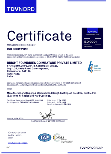 ISO 9001:2015 Certificate BFC