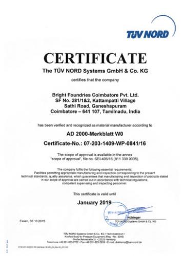 PED Certificate -Tuv Nord